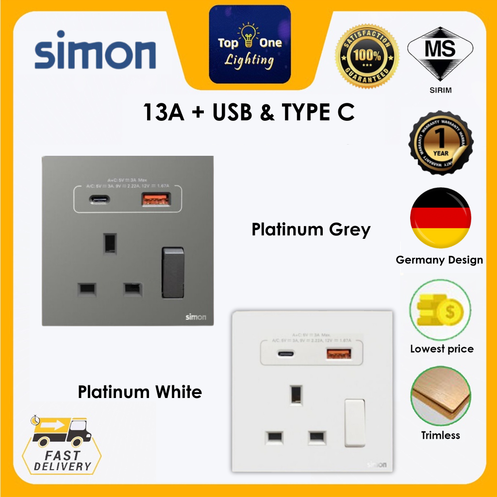 NEW SIMON[European Brand] M7 Series AIR White & Grey Switch / Switches & Socket Outlet DATA, 20A 2 W