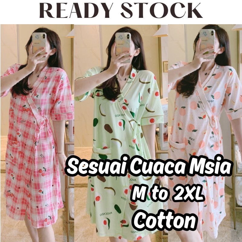 Plus Size Sleepwear Nightwear Kimono Bath Robe Tie Pajamas Comfortable Long Robe - Malaysia Seller #0000