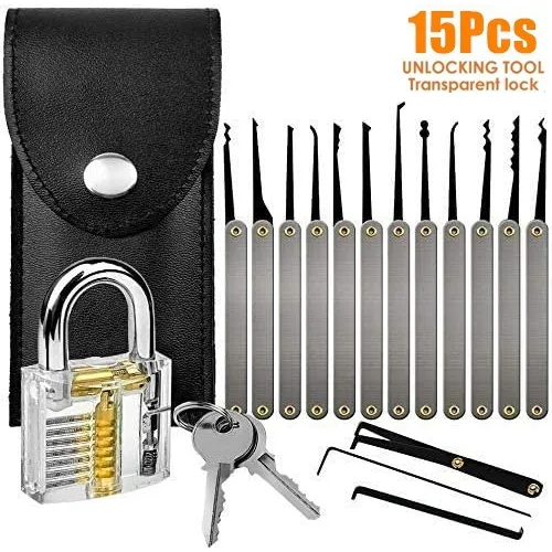 20 Pcs Lock Pick Locksmith Training Skill Set Transparent Practice Lock Padlock Tools Key Extractor