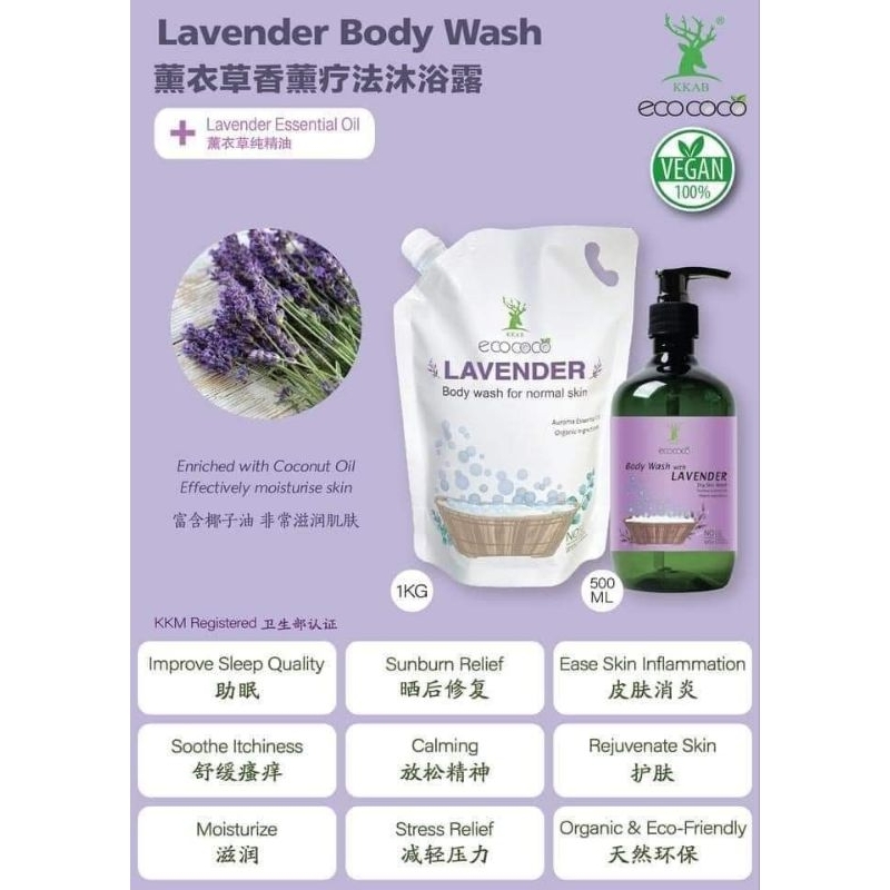 Eco Coco Eucalyptus l Lavender l Bergamot Hair & body Wash 500ml Moisture | Skin Allergy Friendly