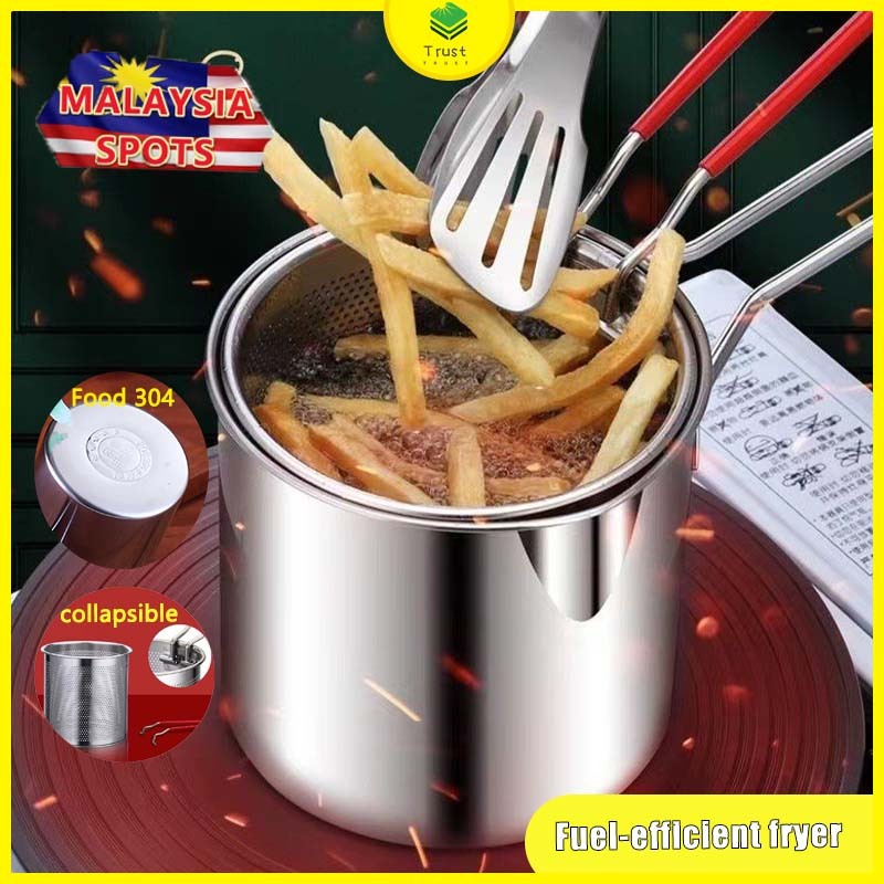 Stainless Steel Tempura Deep Fryer Oden Cooker Chicken French Fries Pot Pan Fry Goreng Deep Fryer with Basket 1200ml油炸锅