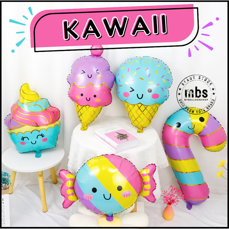 Kawaii Ice Cream Candy Sweets Foiled Balloons Party Decoration Belon Tema Aiskrim