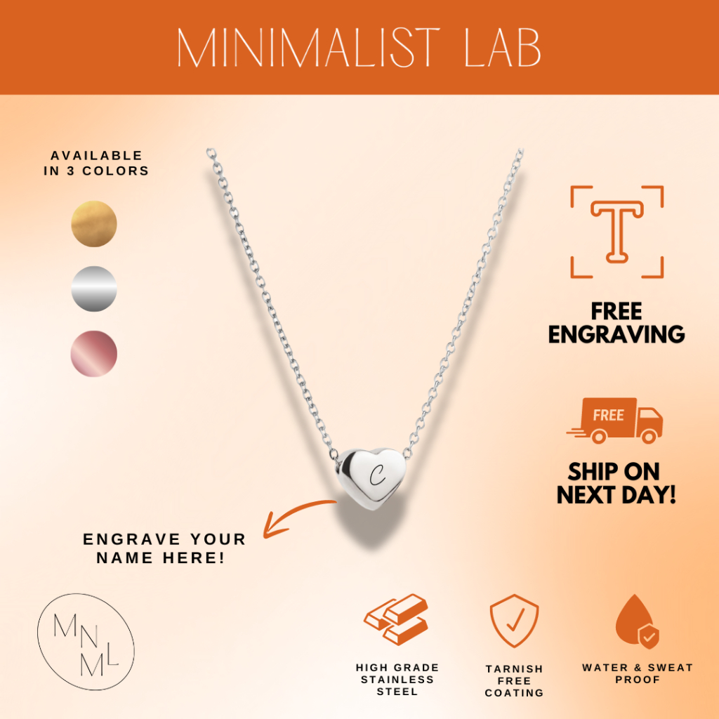 MINIMALIST LAB Stainless Steel Elliot Heart Pendant Necklace [FREE ENGRAVING]