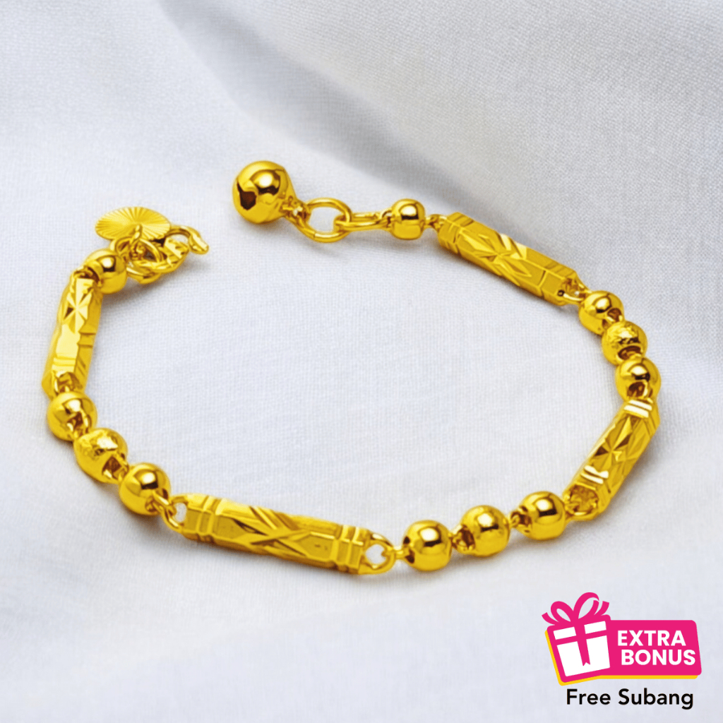 Bracelet Rantai Tangan Buluh Emas Korea Gold Plated Rantai Tangan Perempuan FREE SUBANG