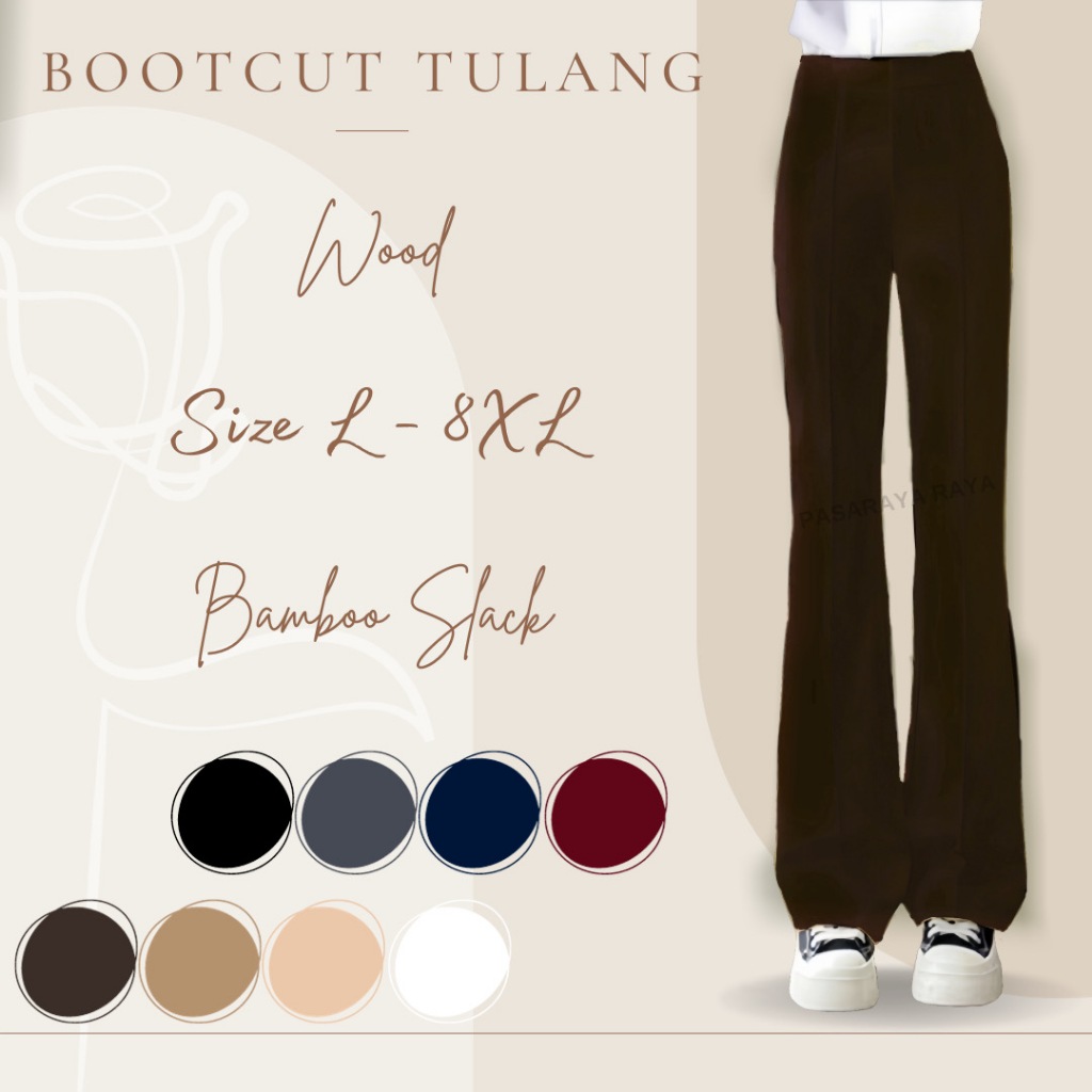 KGT Bamboo Slack Bootcut Tulang P2 Plus Size 230GSM L - 8XL Ladies Bootcut Tulang Seluar Getah Panjang