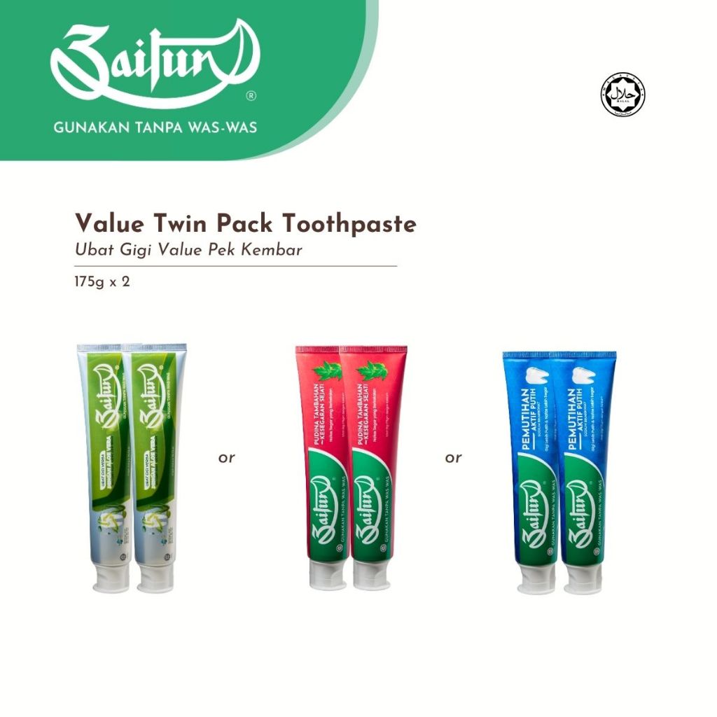Zaitun Toothpaste - Extra Mint/Whitening/Aloe Vera (175g x 2)