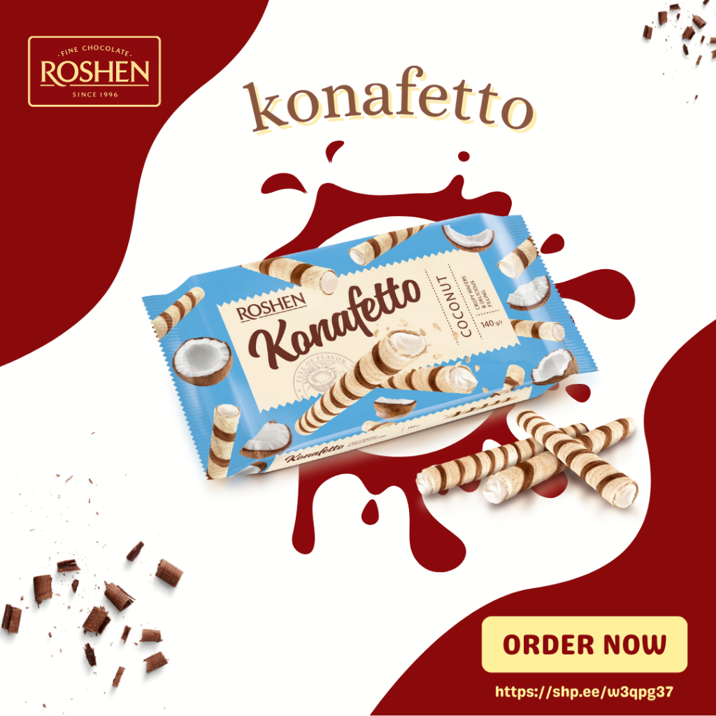 Roshen Konafetto Wafer rolls with coconut flavoured cream 140g
