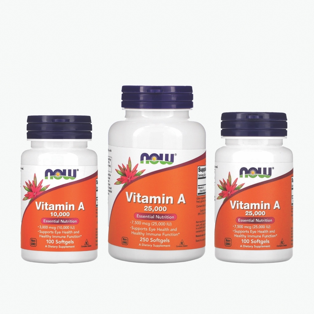 Now Foods Vitamin A, 10000 IU 100 Softgels | 25000 IU, 100 Softgels /  250 Softgels