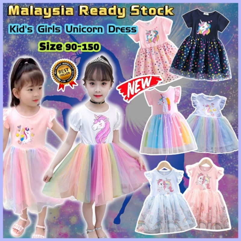 Unicorn 18m-10Yrs Kids Girls Unicorn Pony Frozen Elsa Princess Summer Dress/Baju Raya budak Perempuan unicorn