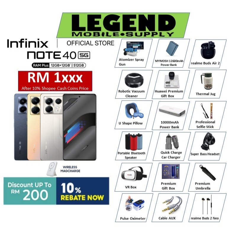 Infinix Note 40 Pro 5G | Note 40 (4G) (5G) | 10% Shopee Cash Coins/Rebate Now | Original Malaysia Set