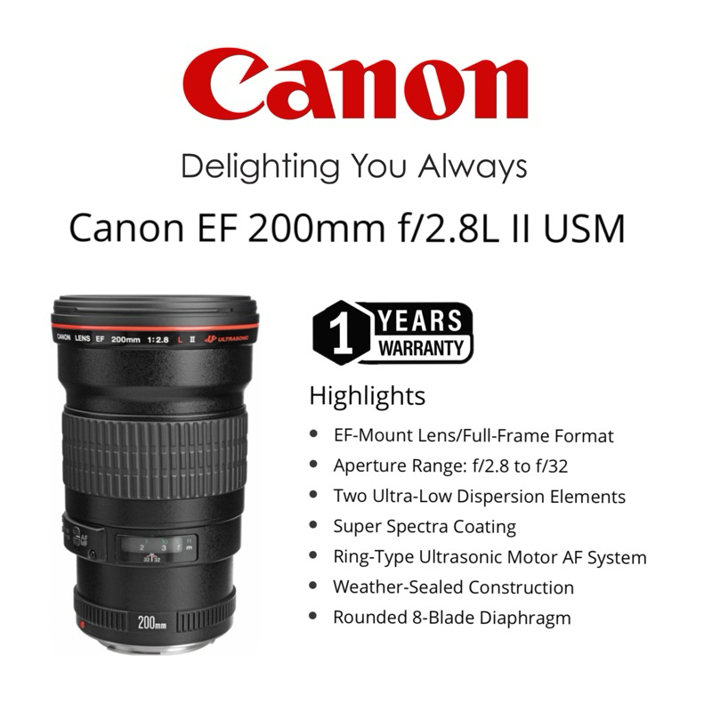 CANON EF 200MM F/2.8L II USM EF MOUNT/FULL FRAME FORMAT ORIGINAL MACRO ZOOM LENS (1 YEARS WARRANTY)