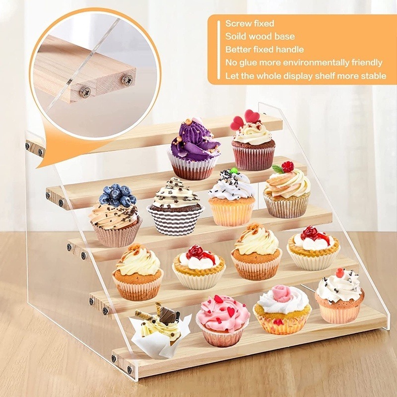 3/4/5Tier Wooden Acrylic Display Stand Toy Cosmetics Showcase Anime Handicraft Car Model Transparent Ladder Shelf