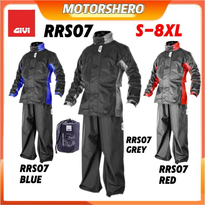 GIVI RIDER TECH RRS07 RAINCOAT WITH BAG VIETNAM BLUE RED S M L XL 2XL 3XL ZIP 2 LAYER TEBAL NYLON PVC