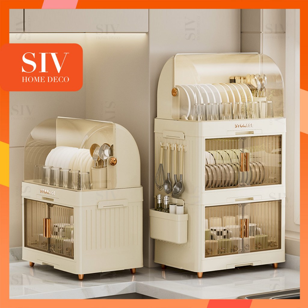 SIV Foldable Double Layer Dish Rack - Eco-Friendly Plastic, Stylish & Easy to Clean Kitchen Organizer