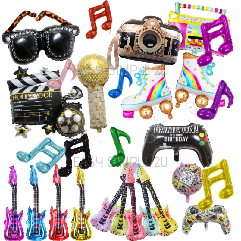 (1Piece) Guitars Music Musical Note Instruments Radio Ice Skate Video Gamer Hollywood Director Microphone Balloon