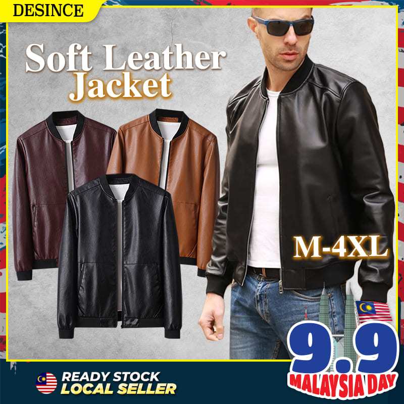 DESINCE Men Leather Jacket PU Leather Jaket Kulit Motorcycle WindBreaker Casual Smart Outerwear Lelaki MT 189