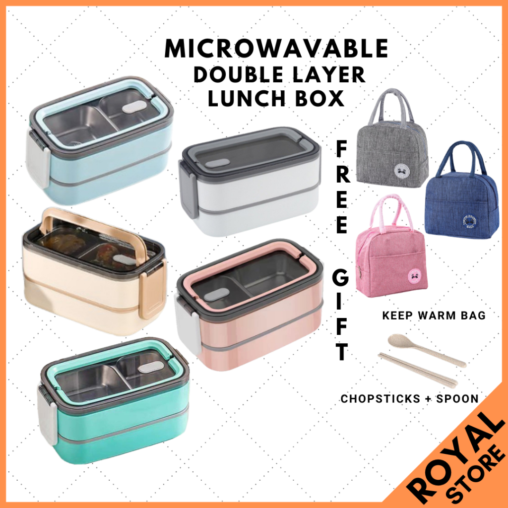 Lunch Box 1400ml Microwavable Double Deck Bento Student Lunch Food Storage便当盒 双层饭盒