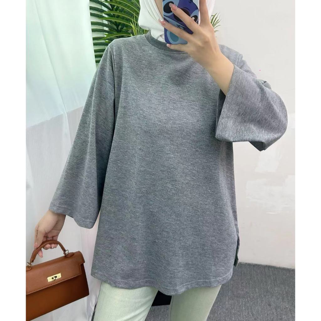 #352 baju muslimah plus size lengan panjang crop top for women kemeja perempuan outfit wanita baggy tshirt blouse labuh