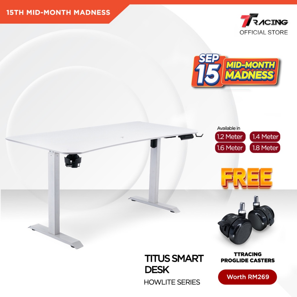 TTRacing Titus Smart Desk Gaming Table Study Working Home Office Height Adjustable Meja - 2 Years Official Warranty