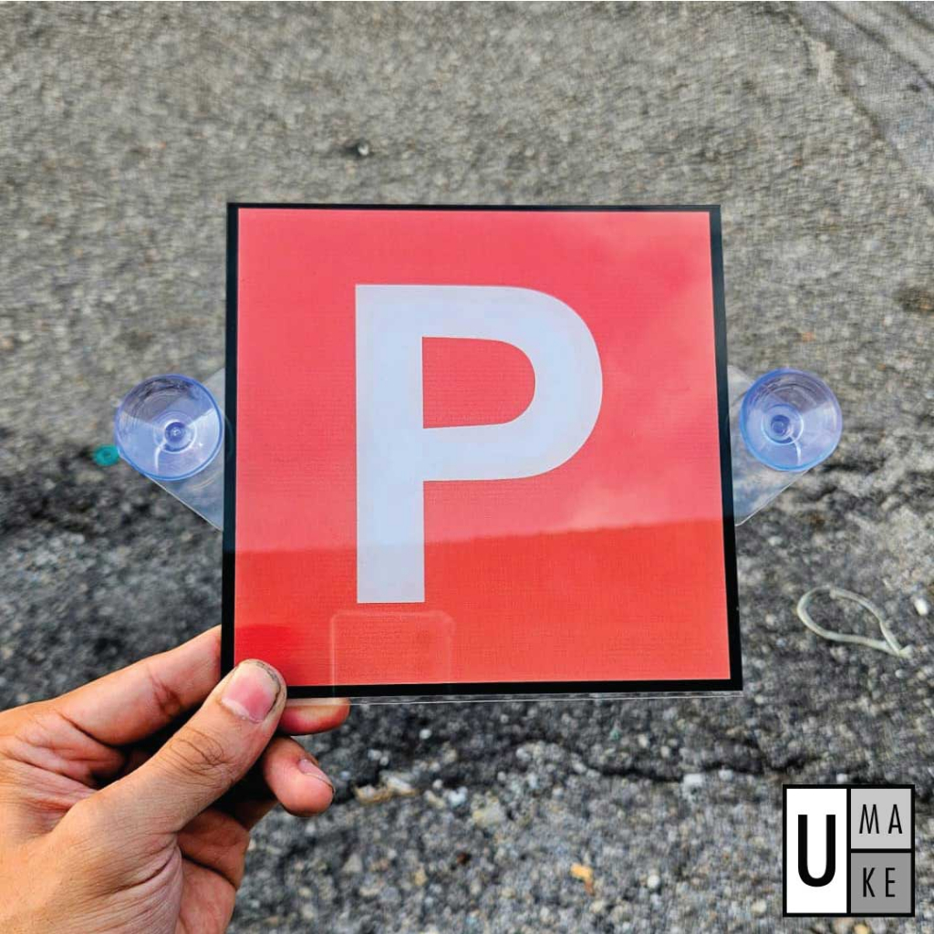 [1 set = 2 pcs] Acrylic P License Sign with suction cups Removable P Sticker Lesen Holder JPJ Certified Car windows