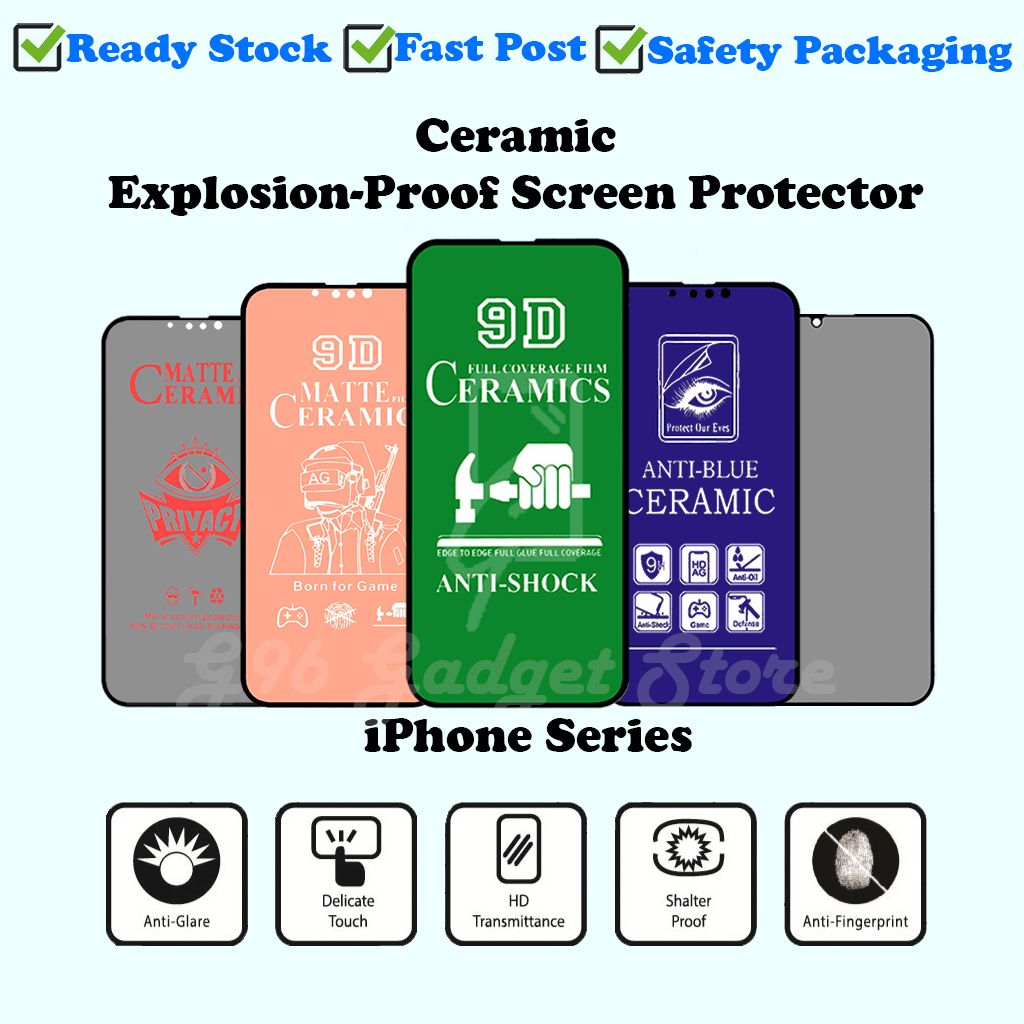 Ceramic iPhone [16/16Plus/16 Pro/16 Pro Max/15/15 Plus/15 Pro/15 Pro Max] Full Coverage Screen Protector