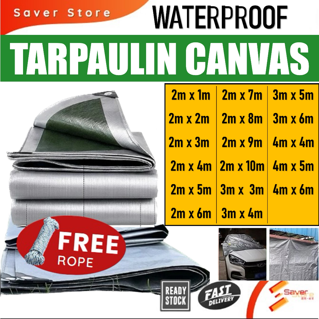 Saverstore Sunscreen Tarp Tarpaulin Rainproof Cloth Waterproof Shade Multipurpose Canvas Canopy Tent Kanvas Khemah