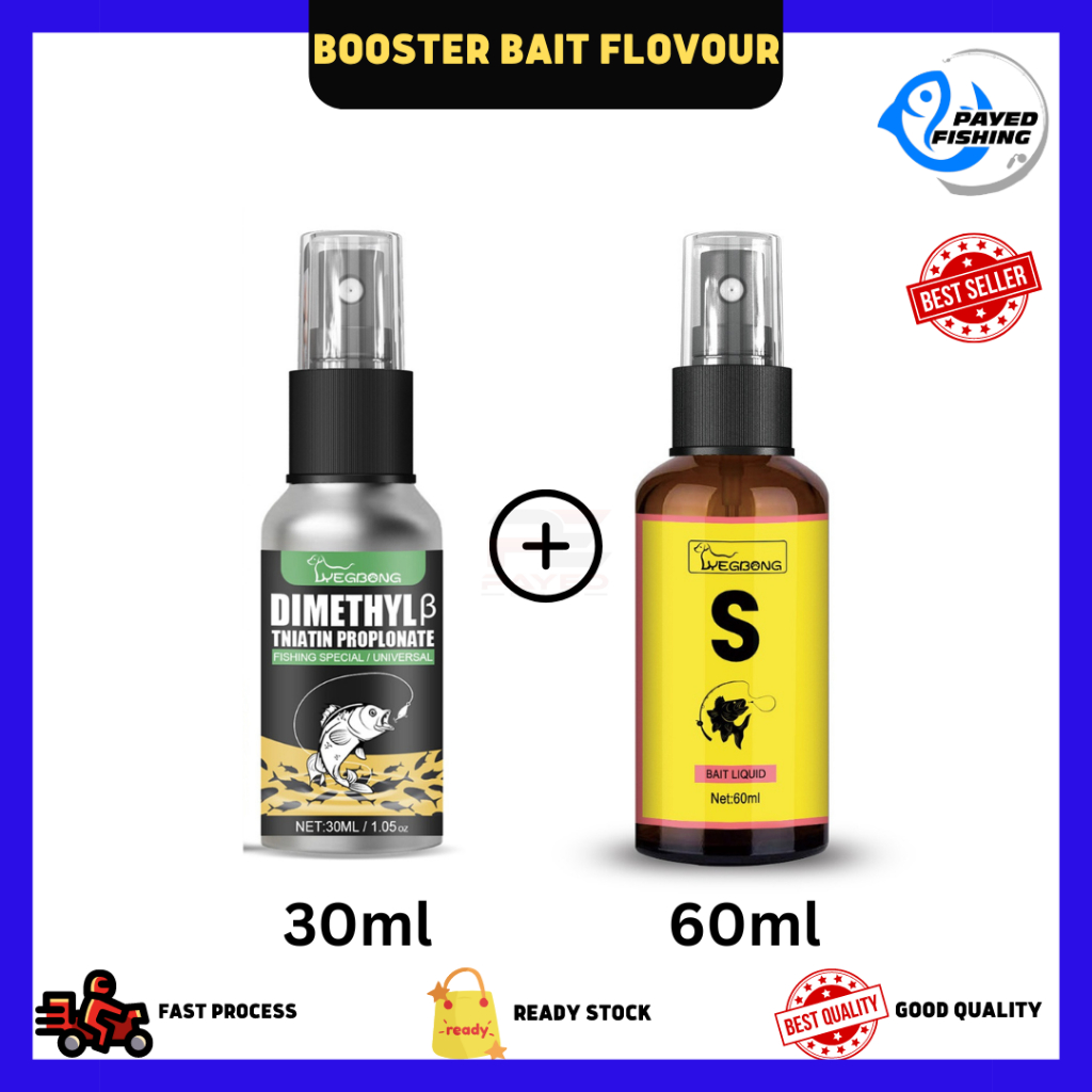 Penggalak Umpan Beperisa Sotong & Ikan/Bijirin, Booster Flovour Umpan Untuk Air Tawar & Air Masin Spray sahaja (2 Botol)