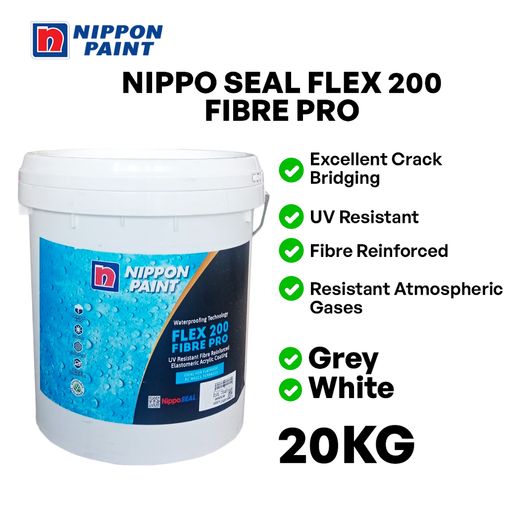 20KG Nippon Paint Nippo Seal Flex 200 Fibre Pro Waterproofing Technology UV Resistant Acrylic Fibre Reinforced Coating