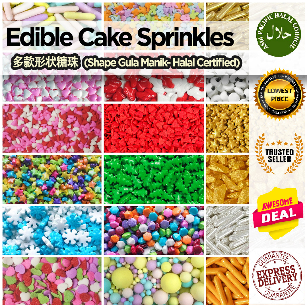 《30g》 Cake Sprinkles Cake Decoration Halal Certified Sprinkle Gula Manik Kek Cake Topping Gula Hiasan 食用清真烘焙蛋糕糖珠