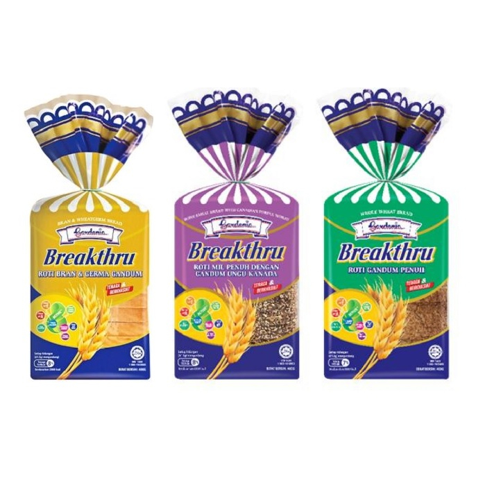 GARDENIA WHOLEMEAL BREAKTHRU ROTI BRAN & GERMA GANDUM ROTI GANDUM PENUH ROTI MIL PENUH DENGAN GANDUM UNGU KANADA