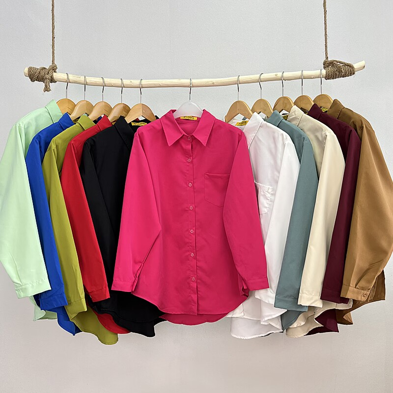 【Ready Stock】Shirt Blouse Wanita Solid Color Single Kemeja Pocket Long Sleeve Loose Baju Women Top