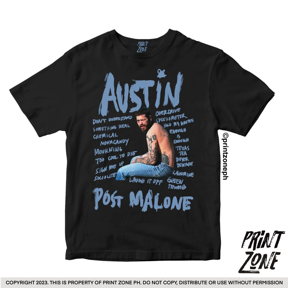 POST MALONE FANDOM SHIRT - AUSTIN ALBUM VINTAGE SHIRT Round Neck Short Sleeve Tee High-Quality Unisex Cotton Tshirt