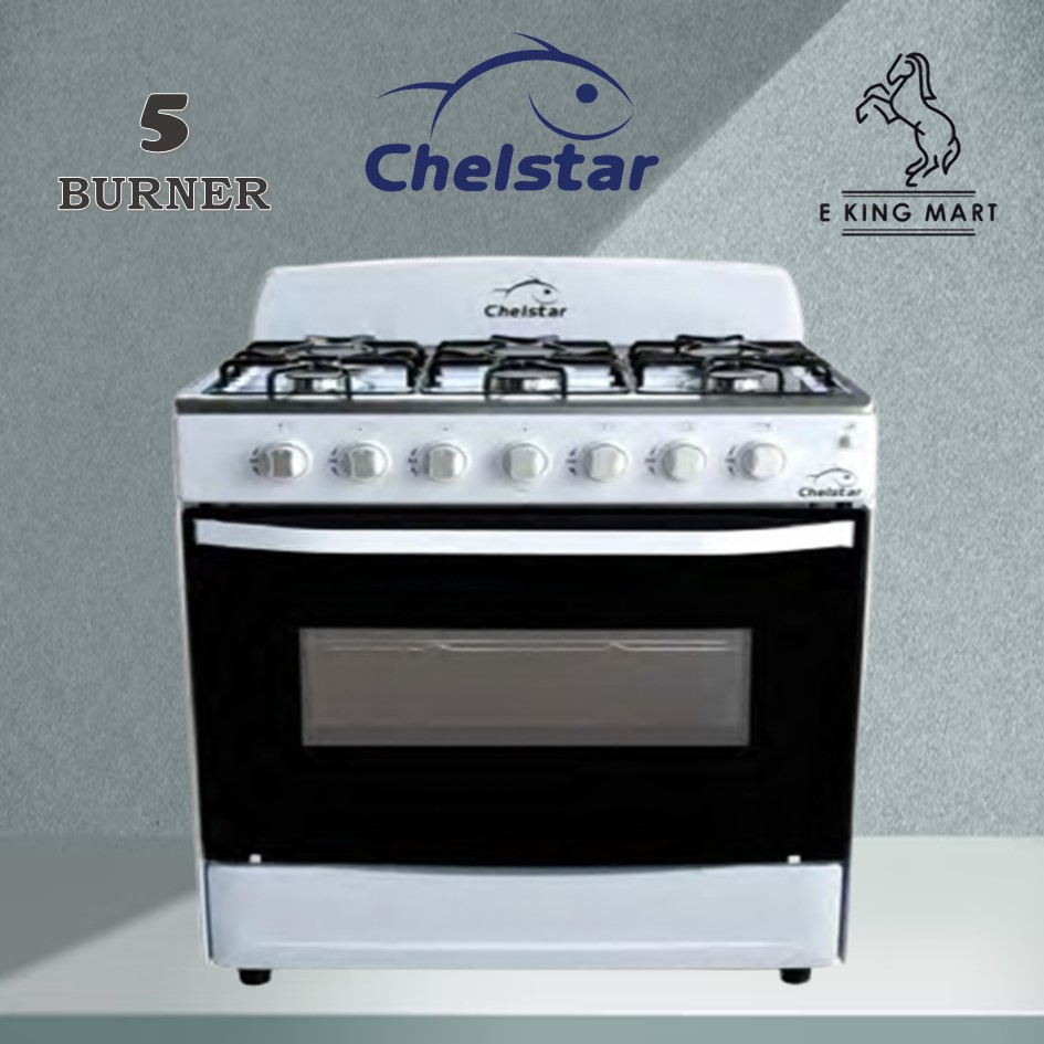 Chelstar 5 Burner Free Standing Cooker With Oven 120L CSA-7070 Double Glass Door Oven Gas Cooker Dapur Masak