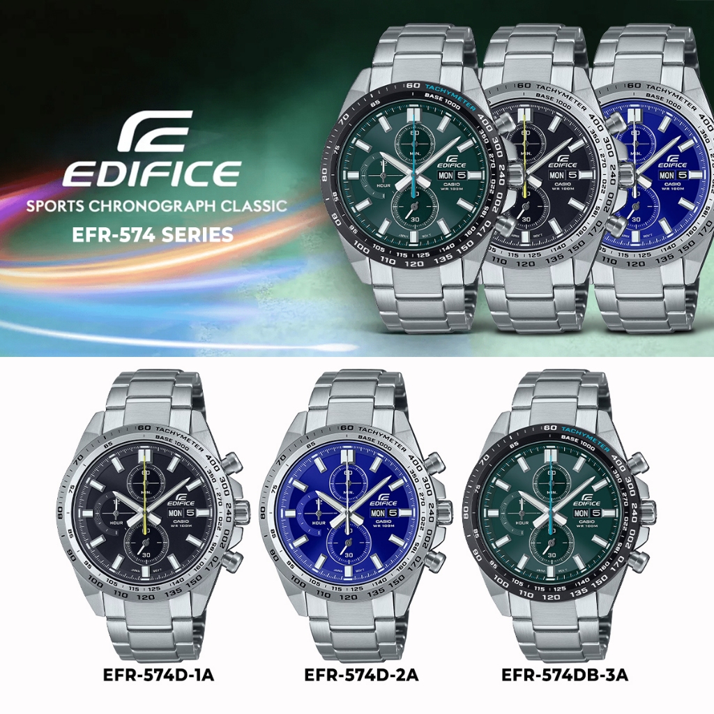 Casio Edifice EFR-574D EFR-574DB Multi-Hand Stainless Dial Display Men Silver EFR-574D-1A Date PGMall Watch Band | Day Steel