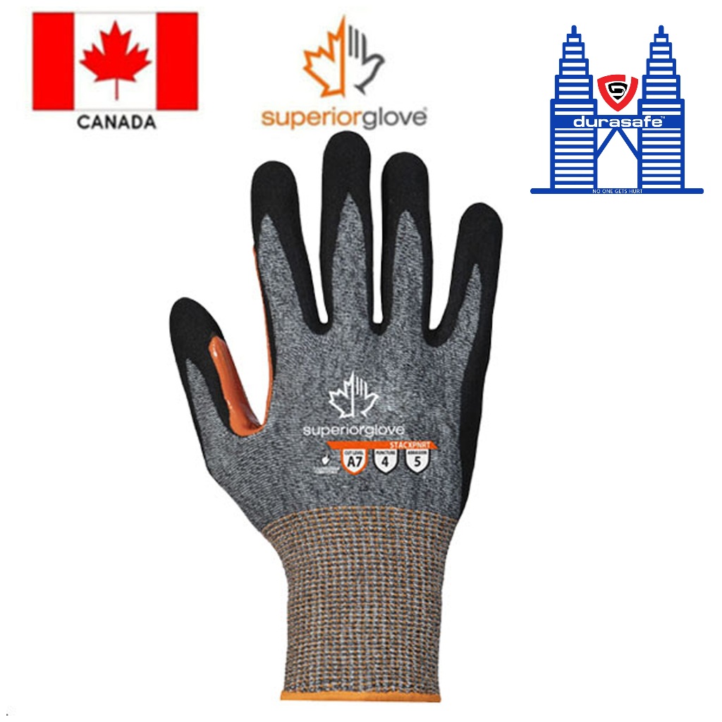 SUPERIOR STACXPNRT TenActiv Tough Knit Extreme Cut-Resistant Nitrile Palm Coated Glove Grey ANSI A7 cut resistance