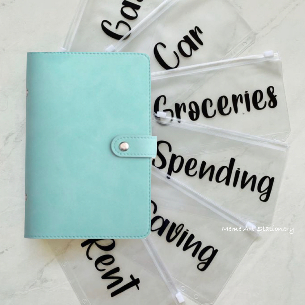 MEME A6 Cash Planner Budget Book PU Leather Cover Notebook Money Saving Envelope Organizer Buku Tunai