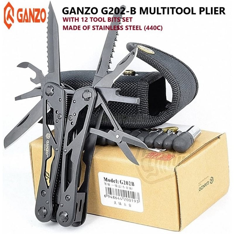 Ganzo G202-B Survivor Tool Plier with 12pcs Screw Driver Bits Set Outdoor Camping Tool