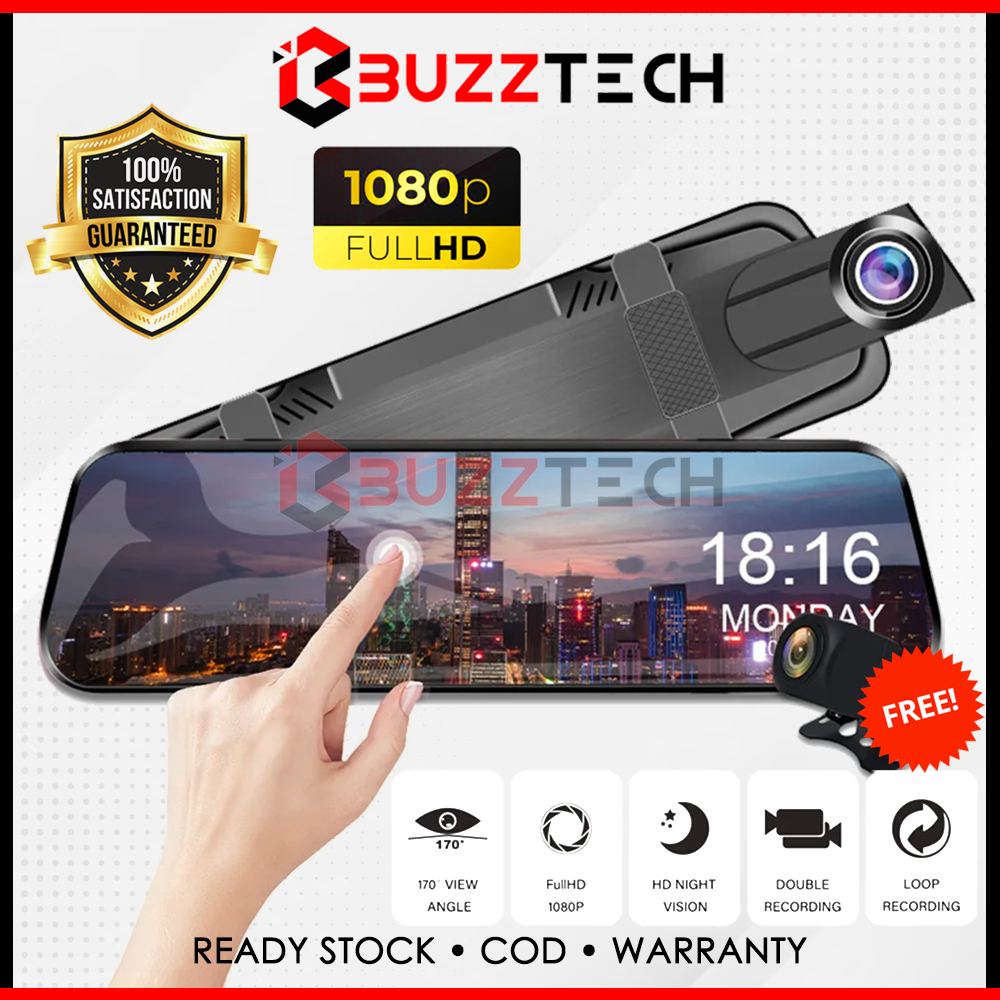 BuzzTech 10 Inch Touch Screen Dash Cam Car DVR Mirror Video Recorder Car Dual Lens Recorder Dash Camera 行车记录仪