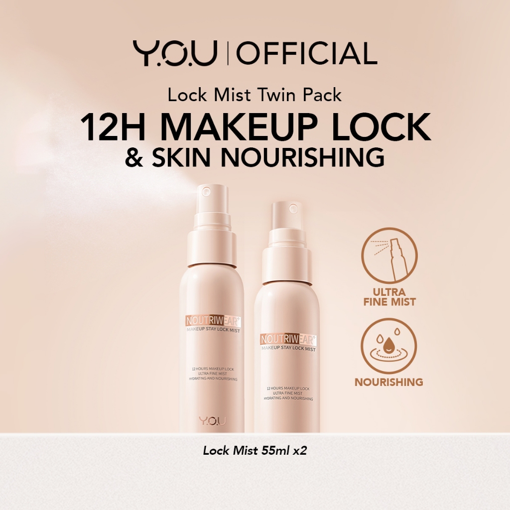 YOU NoutriWear Makeup Stay Lock Mist Twin Pack Setting Spray Oil Control Hydrating and Nourishing 12H Makeup Lock