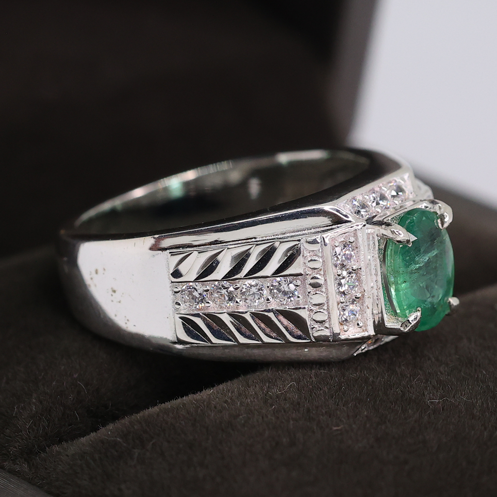 [ Zamrud Asli ] Royal Strip- Cincin Perak 925 / [ Real Emerald ] Royal Strip - Silver 925