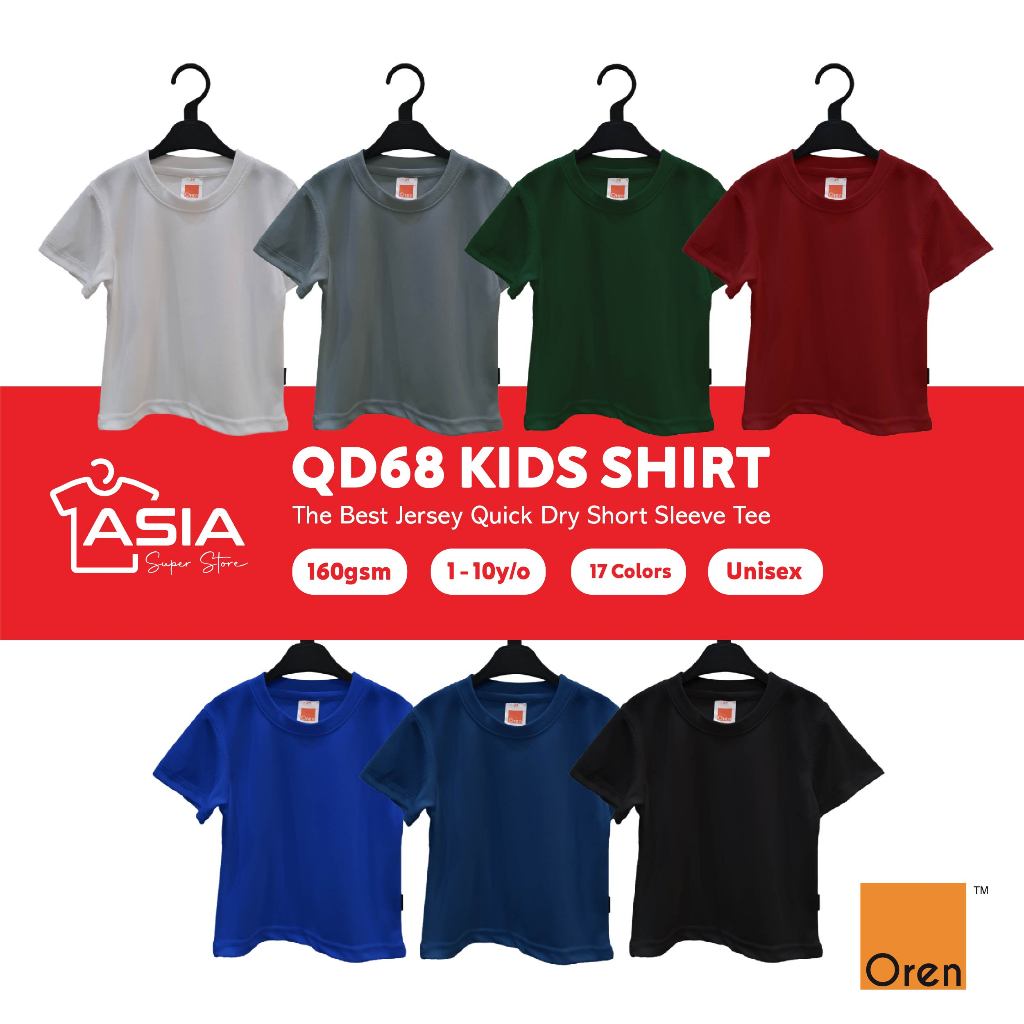 ASIA x OREN SPORT Best Selling Kids Tshirt Jersey Jersi Microfiber Unisex Shirt Baju Budak Kanak-Kanak Youth QD68-A