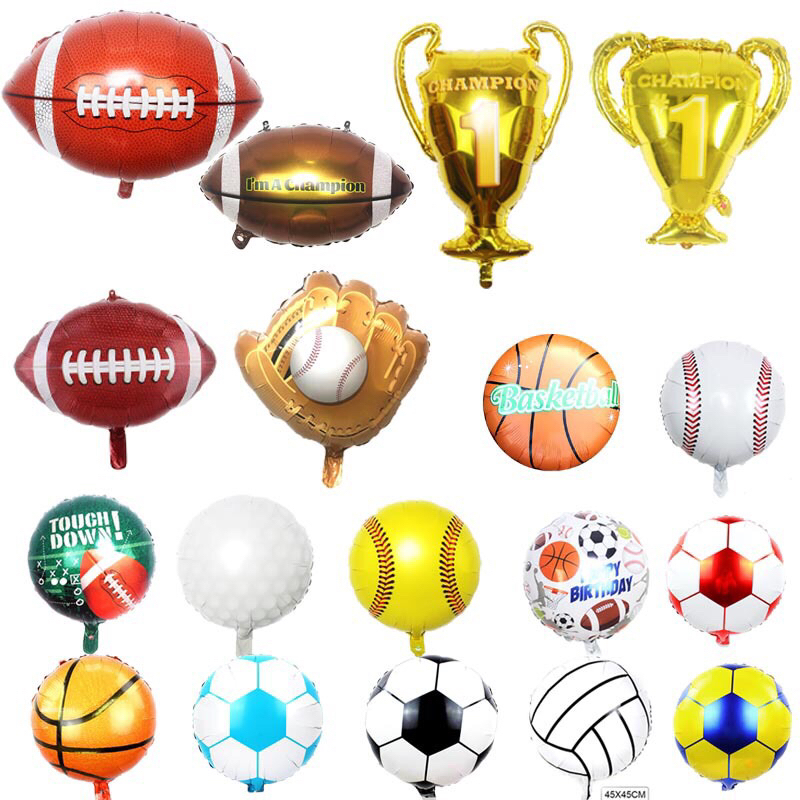 (READY STOCK) Football Basketball Champion Rugby Trophy Volleyball Gold Ball Baseball Balloon Birthday Party Sport