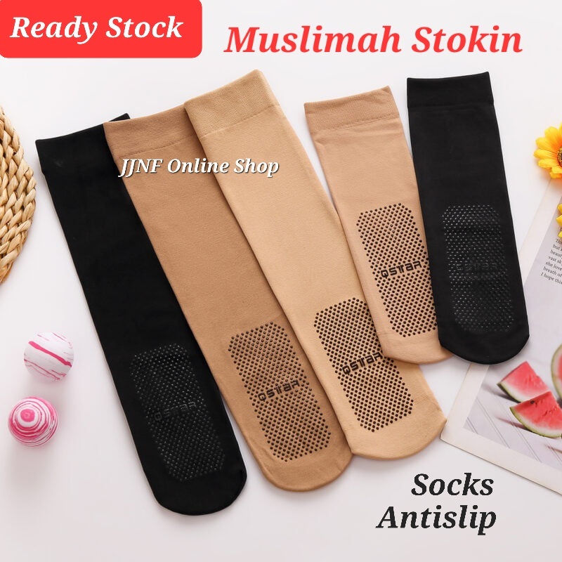 Stokin TEBAL Umrah Haji Berjari/Tak berjari Antislip Aurat Muslimah Maternity Socks Thick Stoking panjang Black Skin