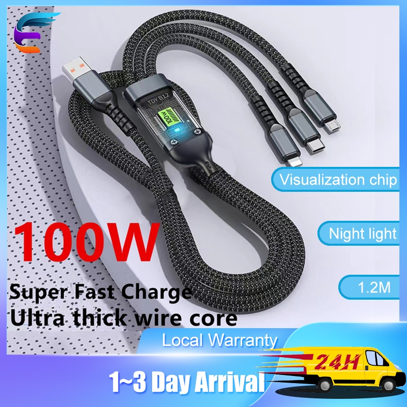 100W 3-in-1 Charging Cable 6A Fast Charging Cable Micro USB Fast Charger Weaving Data Cable for Huawei Vivo Oppo 充電線