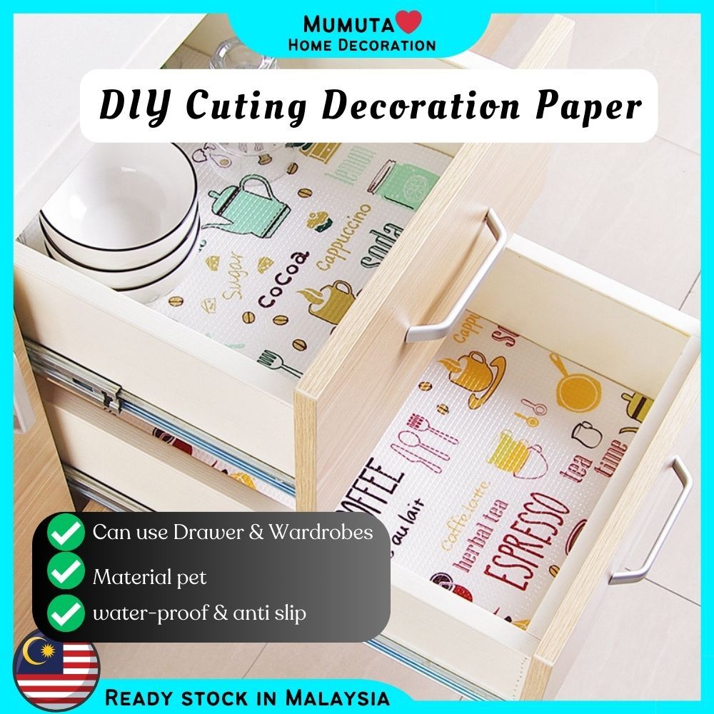 Mumuta PET Drawer Mat Paper Non Slip Cabinet Mat Water & Oil-proof Kitchen Mat  Lapik Laci Alas Meja dan Almari