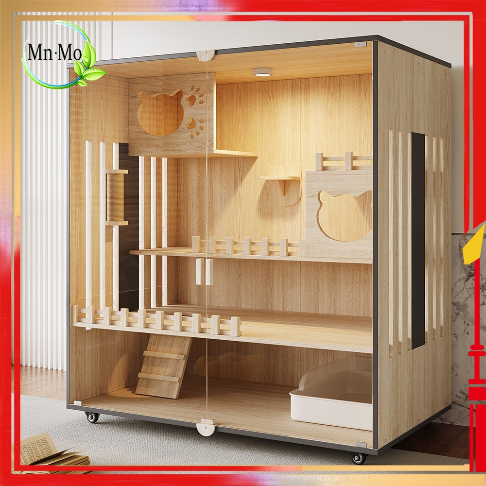 Sangkar Kucing Cat Cage Anak Kucing Toughened Glass Door Ladder Large Pet House villa giant cat cage