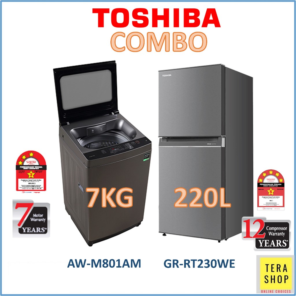 【COMBO】Toshiba 220L Peti Sejuk Refrigerator + 7KG AW-M801AM(SG) Washing Machine Mesin Basuh