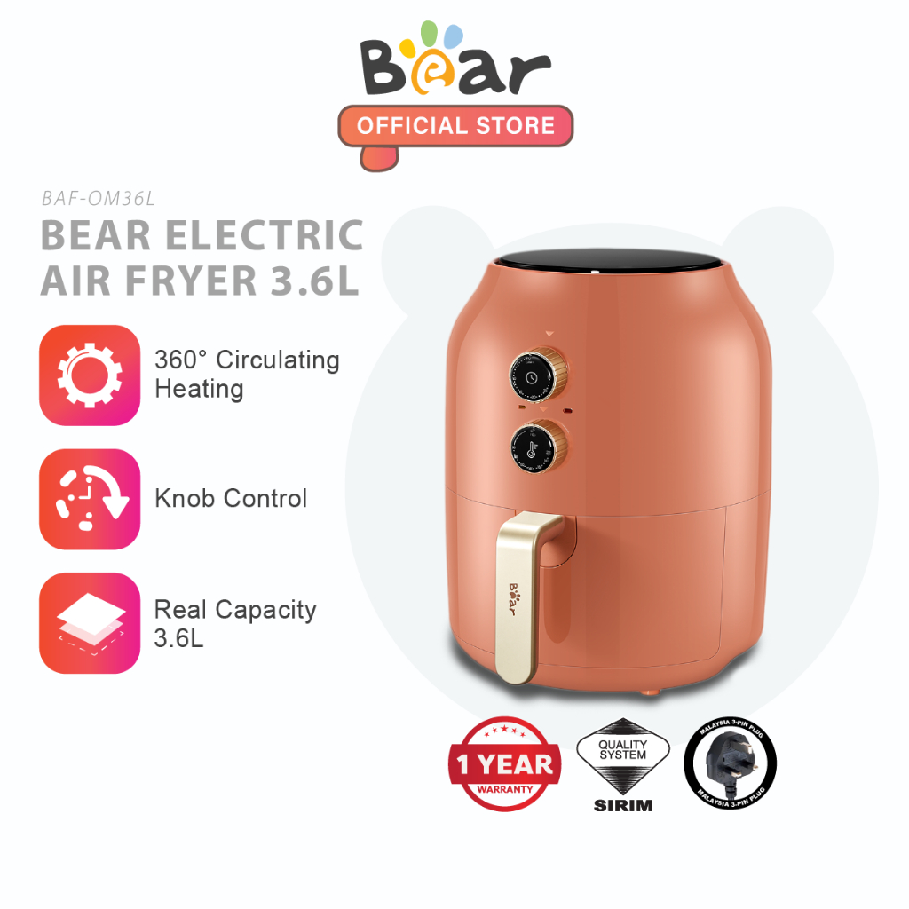 Bear Air Fryer Electric Fryer Oil-Free Cooker Oven Non Stick Fryer Household Appliances Kitchen Cooker (3.6L) BAF-OM36L