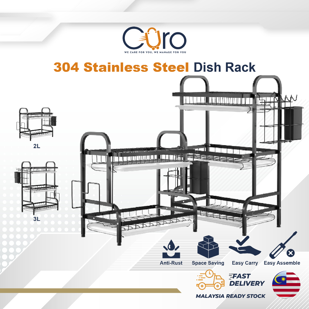 CURO Kitchen Rack 304 Stainless Steel Dish Rack Drainer Rak Dapur Pinggan Mangkuk Peralatan Dapur