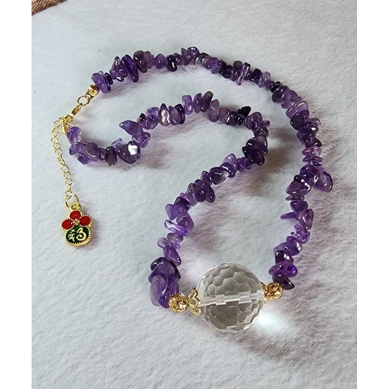 Natural Amethyst NECKLACE Purple Crystal chip bead stones NECKLACE 紫水晶項鍊